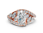 Rose gold Pear Cut Diamond Halo Ring with Marquise and Pavé Band in Prong Setting