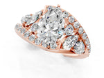 Rose gold Pear Cut Diamond Halo Ring with Marquise and Pavé Band in Prong Setting_1