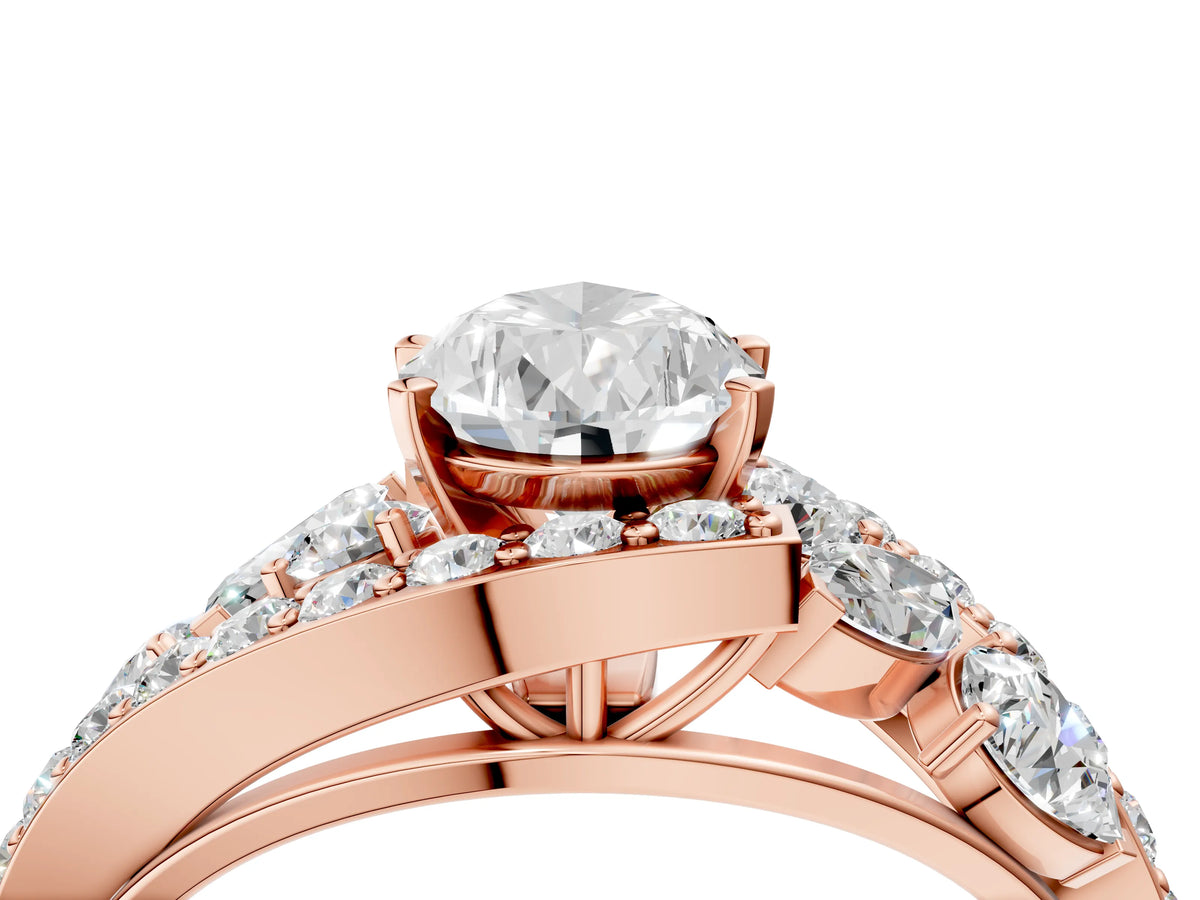 Rose gold Pear Cut Diamond Halo Ring with Marquise and Pavé Band in Prong Setting_4
