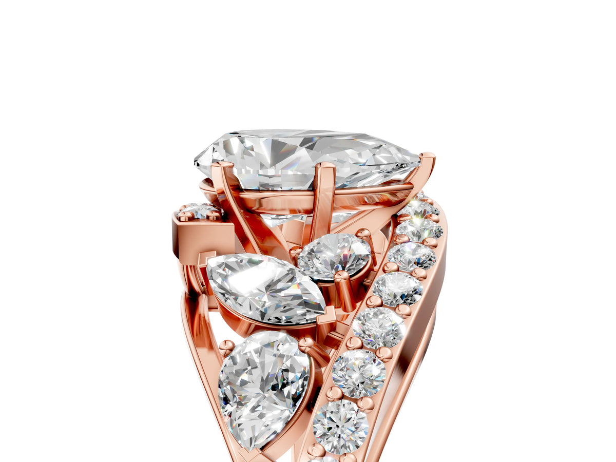 Rose gold Pear Cut Diamond Halo Ring with Marquise and Pavé Band in Prong Setting_5