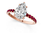Rose gold Pear Cut Diamond Solitaire Ring with Round Garnet Pavé Band and Prong Setting_1