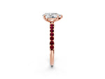 Rose gold Pear Cut Diamond Solitaire Ring with Round Garnet Pavé Band and Prong Setting_2