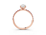 Rose gold Pear Cut Diamond Solitaire Ring with Round Garnet Pavé Band and Prong Setting_3