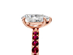 Rose gold Pear Cut Diamond Solitaire Ring with Round Garnet Pavé Band and Prong Setting_5