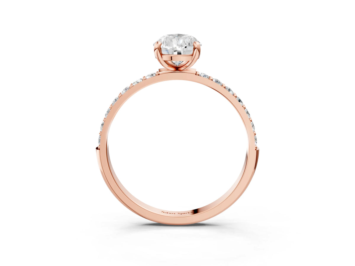 Rose gold Pear Cut Diamond Solitaire Ring with Round Moissanite Pavé Band and Prong Setting_3