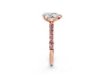 Rose gold Pear Cut Diamond Solitaire Ring with Round Morganite Pavé Band and Prong Setting_2