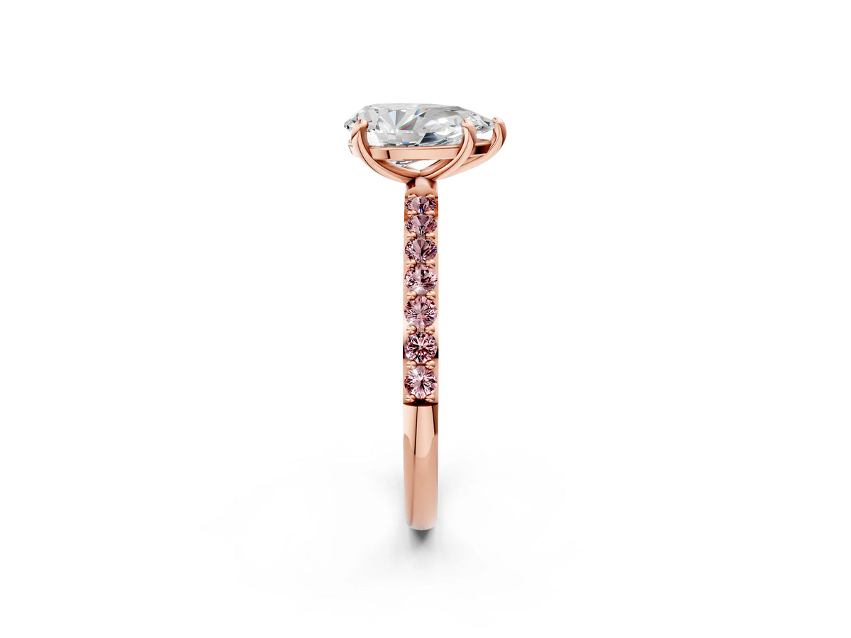 Rose gold Pear Cut Diamond Solitaire Ring with Round Morganite Pavé Band and Prong Setting_2