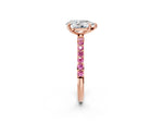 Rose gold Pear Cut Diamond Solitaire Ring with Round Pink Sapphire Pavé Band and Prong Setting_2