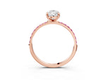 Rose gold Pear Cut Diamond Solitaire Ring with Round Pink Sapphire Pavé Band and Prong Setting_3