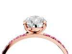 Rose gold Pear Cut Diamond Solitaire Ring with Round Pink Sapphire Pavé Band and Prong Setting_4