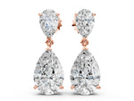 Rose gold Pear Cut Diamond Two Stone Drop Earrings
