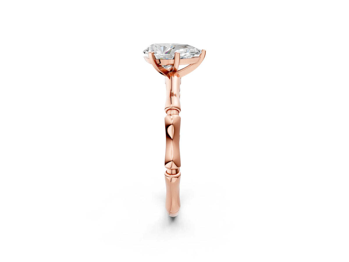 Rose gold Pear Cut Solitaire Diamond Ring with Bamboo Band and Four-Prong Setting_2