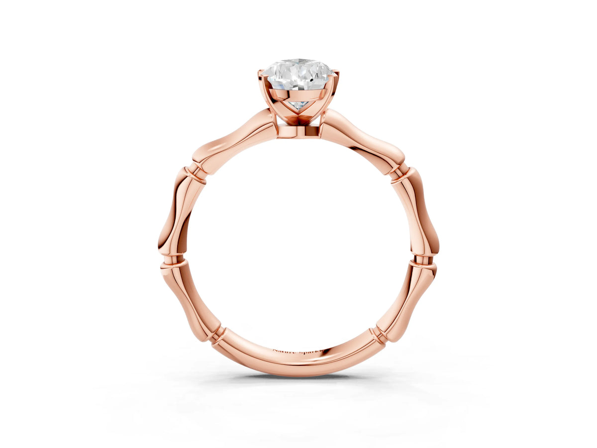 Rose gold Pear Cut Solitaire Diamond Ring with Bamboo Band and Four-Prong Setting_3