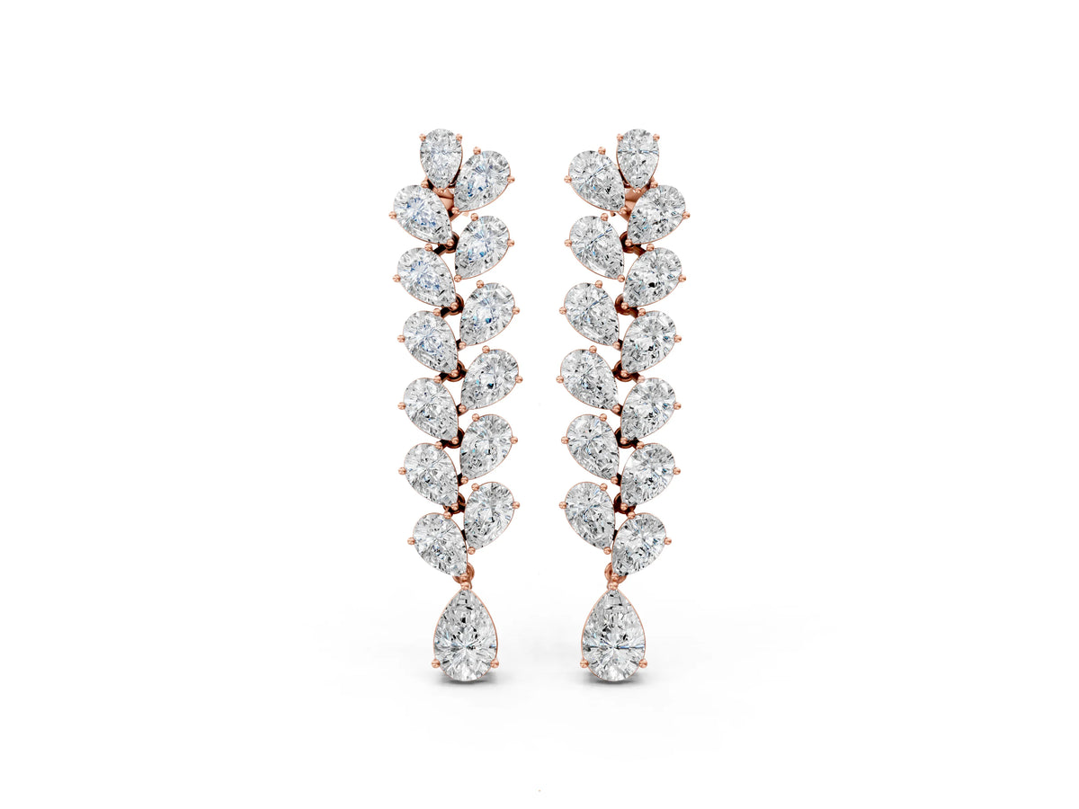 Rose gold Pear Diamond Cascading Leaf Drop Earrings