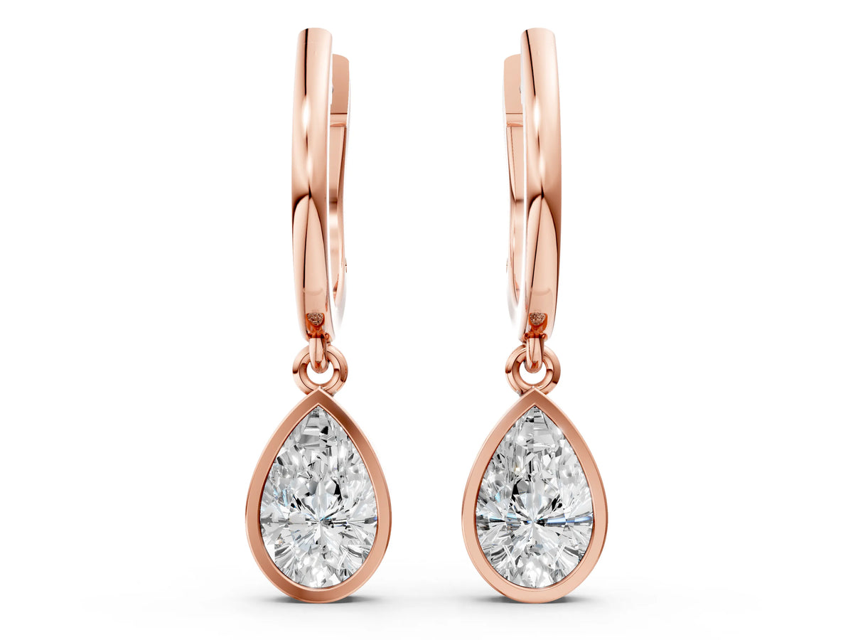 Rose gold Pear Diamond Framed Huggie Drop Earrings