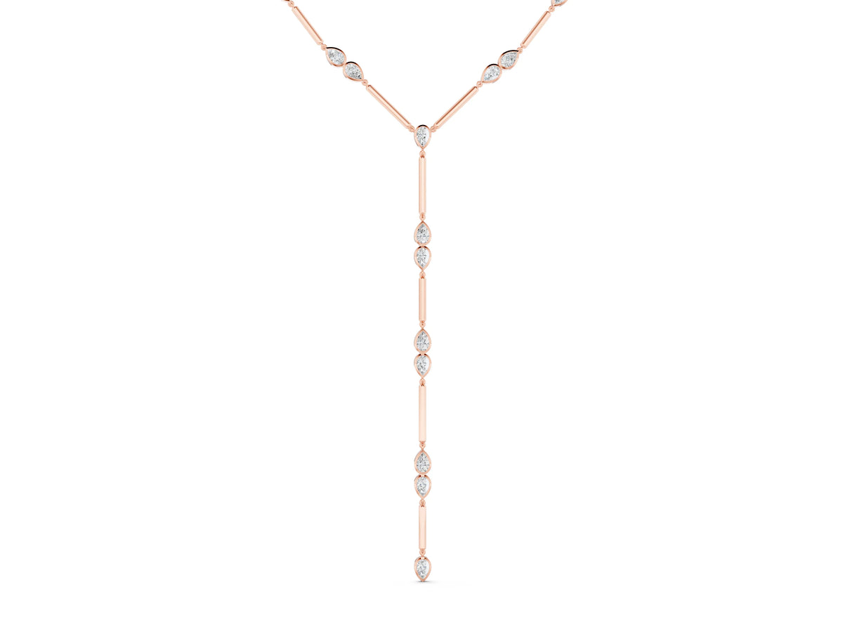 Rose gold Pear Diamond Lariat Necklace with Station Accents