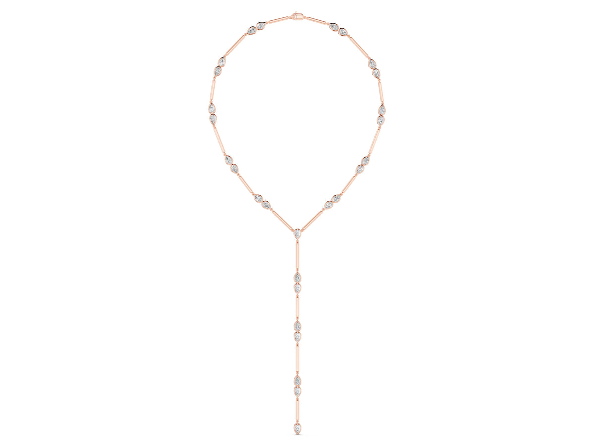 Rose gold Pear Diamond Lariat Necklace with Station Accents_1