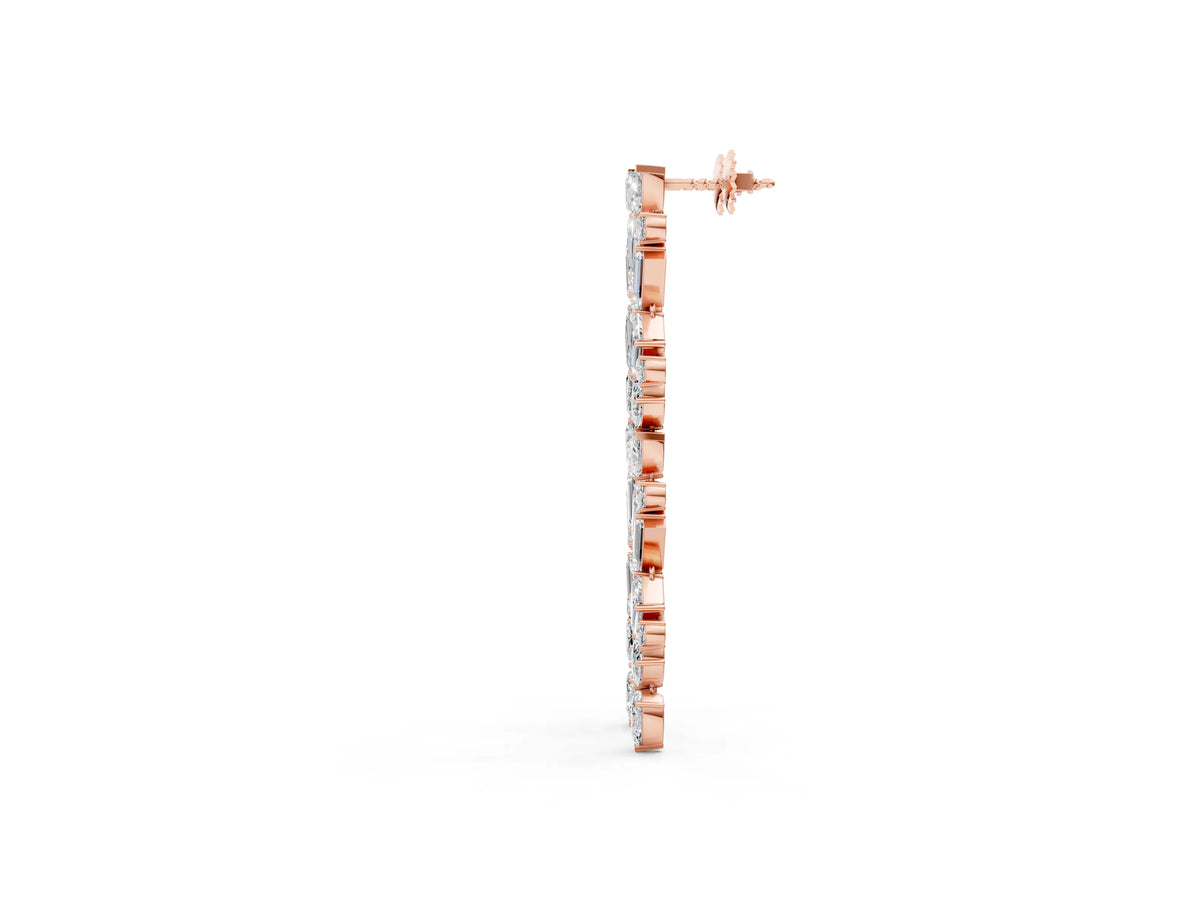 Rose gold Pear, Emerald, and Round Diamond Linear Drop Earrings_1