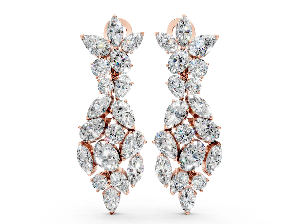 Rose gold Pear, Marquise and Oval Diamond Floral Drop Earrings