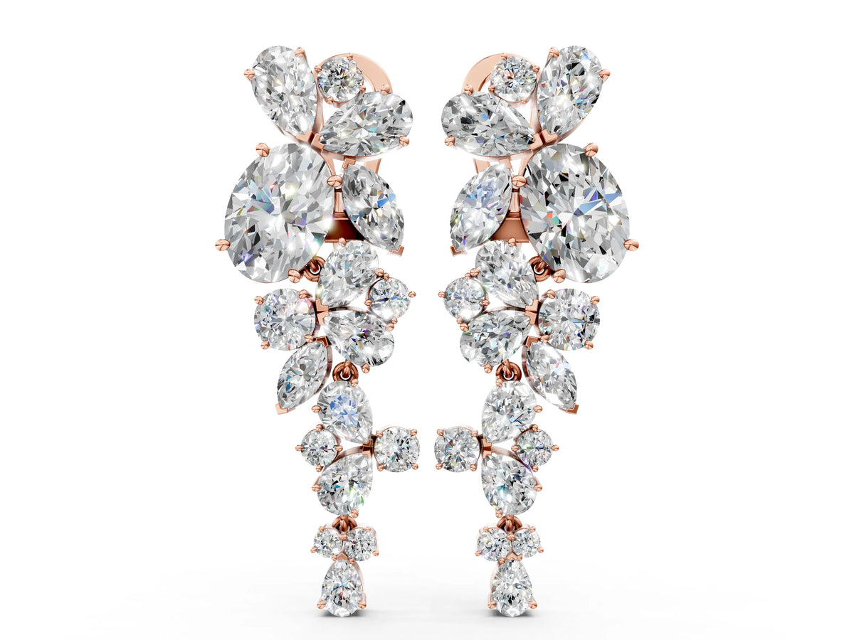 Rose gold Pear, Marquise and Round Diamond Floral Drop Earrings