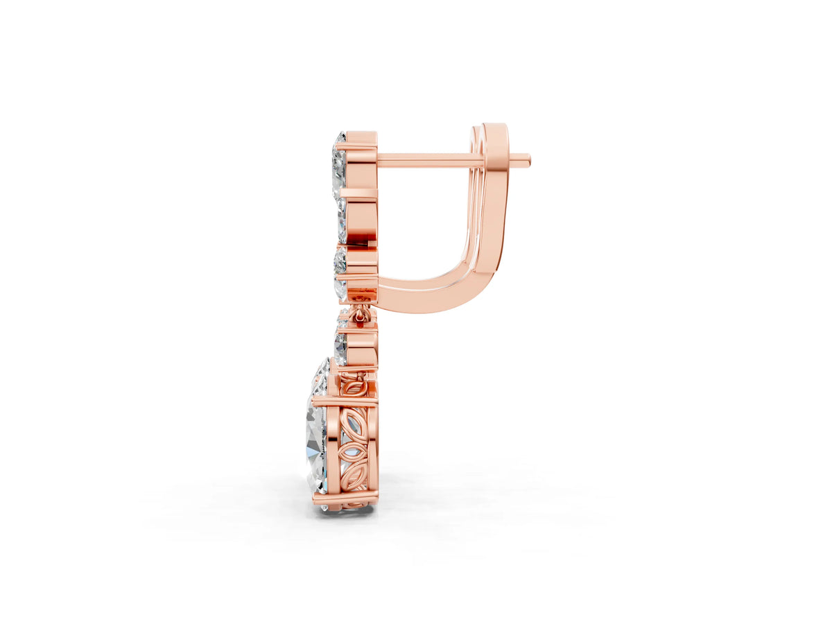 Rose gold Pear, Marquise and Round Diamond Sacramento Drop Earrings_1