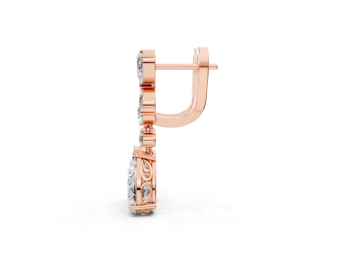 Rose gold Pear, Marquise and Round Diamond Vancouver Drop Earrings_1