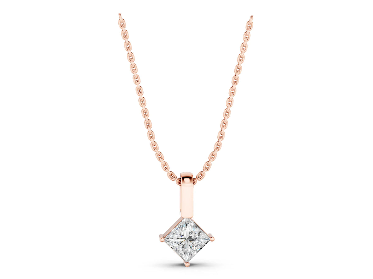 Rose gold Princess Cut Bezel Set Diamond Pendant_1
