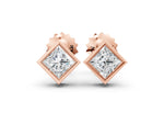 Rose gold Princess Cut Bezel Set Diamond Stud Earrings