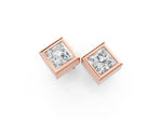 Rose gold Princess Cut Bezel Set Diamond Stud Earrings_1