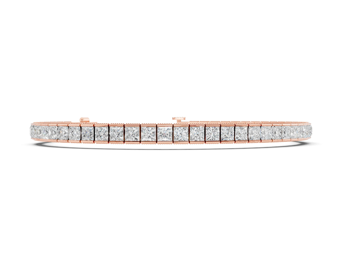 Rose gold Princess Cut Channel Set Tennis Bracelet with Box Clasp
