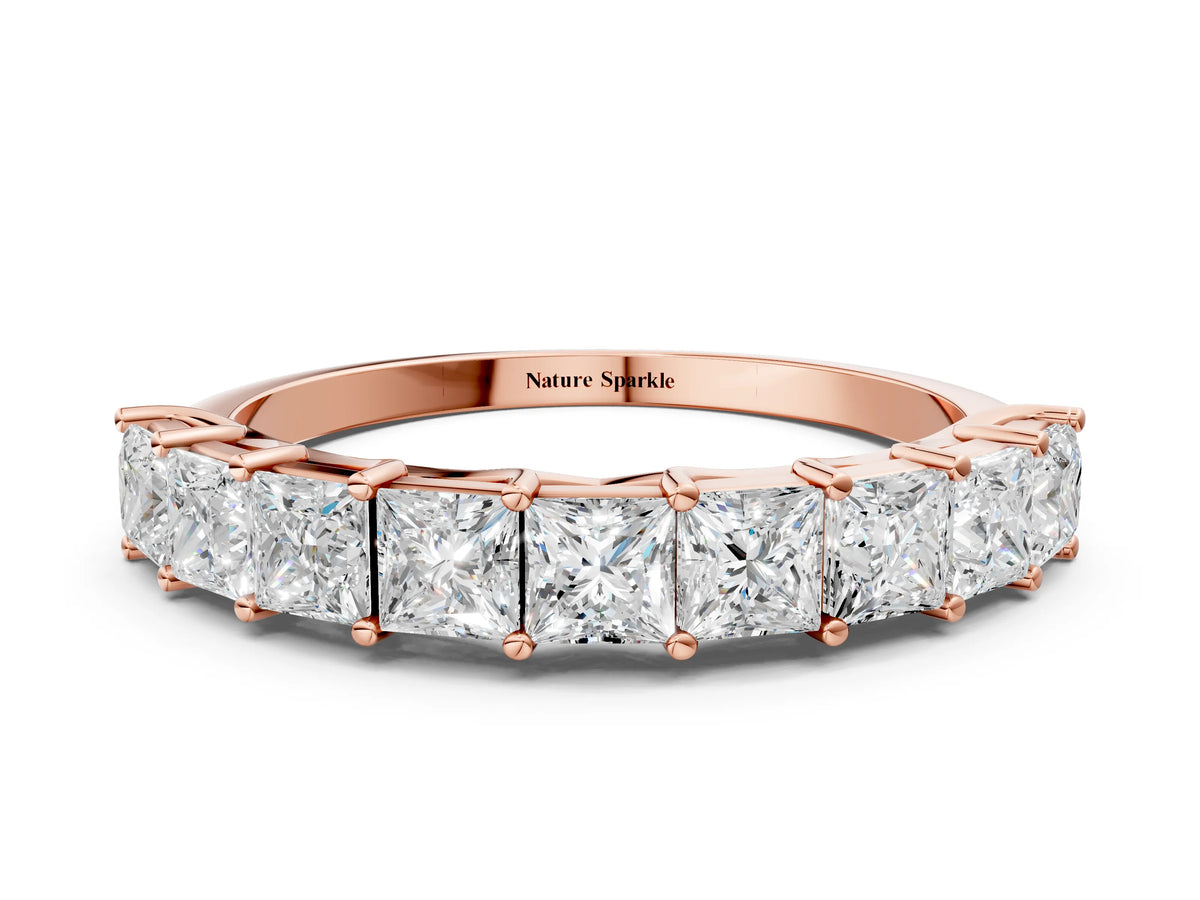 Rose gold Princess Cut Diamond Channel-Set Eternity Band with Prong Setting