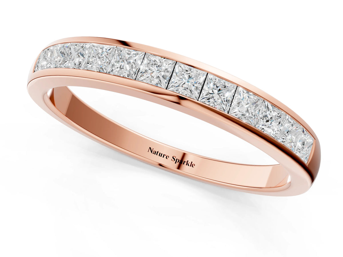Rose gold Princess Cut Diamond Channel Set Eternity Band_1