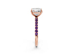 Rose gold Princess Cut Diamond Solitaire Ring with Round Amethyst Pavé Band and Prong Setting_2