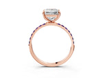 Rose gold Princess Cut Diamond Solitaire Ring with Round Amethyst Pavé Band and Prong Setting_3