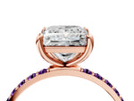 Rose gold Princess Cut Diamond Solitaire Ring with Round Amethyst Pavé Band and Prong Setting_4
