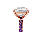 Rose gold Princess Cut Diamond Solitaire Ring with Round Amethyst Pavé Band and Prong Setting_5