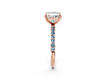 Rose gold Princess Cut Diamond Solitaire Ring with Round Aquamarine Pavé Band and Prong Setting_2