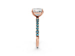 Rose gold Princess Cut Diamond Solitaire Ring with Round Blue Topaz Pavé Band and Prong Setting_2