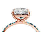 Rose gold Princess Cut Diamond Solitaire Ring with Round Blue Topaz Pavé Band and Prong Setting_4