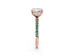 Rose gold Princess Cut Diamond Solitaire Ring with Round Green Sapphire Pavé Band and Prong Setting_2
