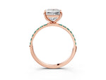 Rose gold Princess Cut Diamond Solitaire Ring with Round Green Sapphire Pavé Band and Prong Setting_3