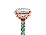 Rose gold Princess Cut Diamond Solitaire Ring with Round Green Sapphire Pavé Band and Prong Setting_5
