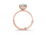 Rose gold Princess Cut Diamond Solitaire Ring with Round Moissanite Pavé Band and Prong Setting_3