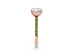 Rose gold Princess Cut Diamond Solitaire Ring with Round Peridot Pavé Band and Prong Setting_2