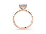Rose gold Princess Cut Diamond Solitaire Ring with Round Peridot Pavé Band and Prong Setting_3