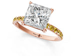 Rose gold Princess Cut Diamond Solitaire Ring with Round Yellow Sapphire Pavé Band and Prong Setting_1