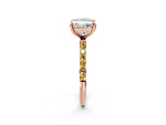 Rose gold Princess Cut Diamond Solitaire Ring with Round Yellow Sapphire Pavé Band and Prong Setting_2
