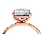 Rose gold Princess Cut Diamond Solitaire Ring with Round Yellow Sapphire Pavé Band and Prong Setting_4