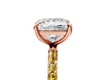 Rose gold Princess Cut Diamond Solitaire Ring with Round Yellow Sapphire Pavé Band and Prong Setting_5
