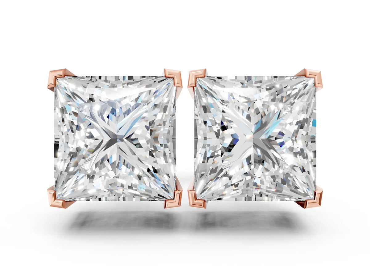 Rose gold Princess Cut Diamond Stud Earrings